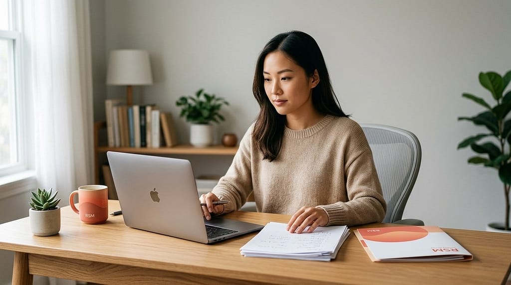 A young adult reviewing federal student loan repayment plan options on a laptop at a home desk.