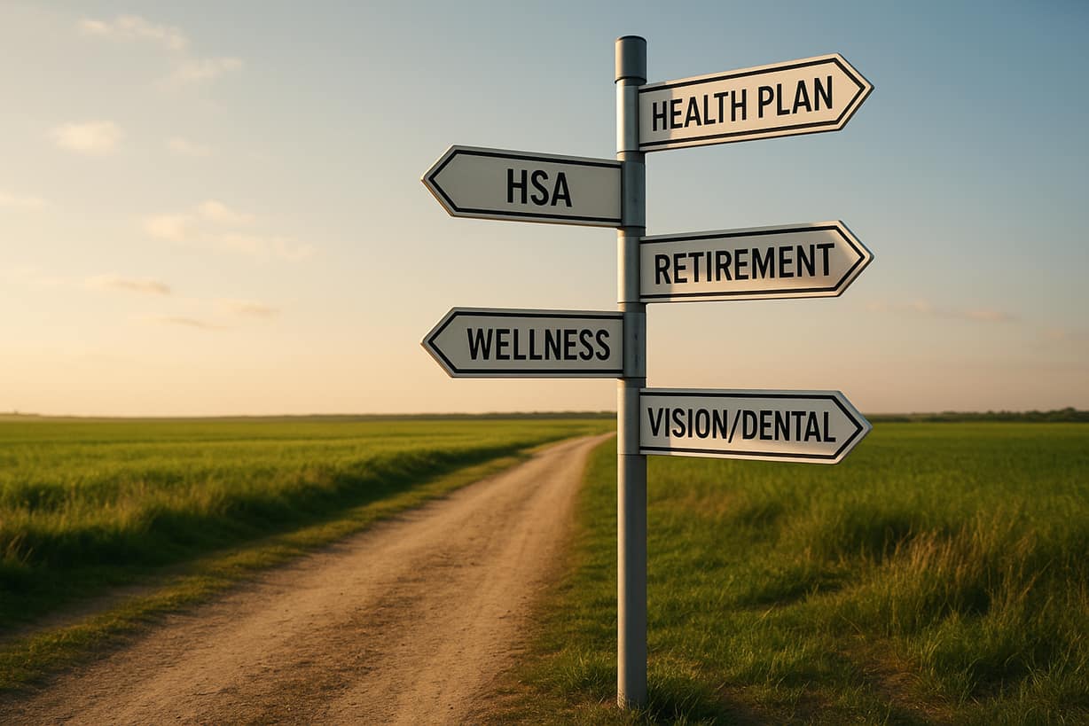 employee-benefits-signpost-health-plan-retirement-hsa-redsky-money